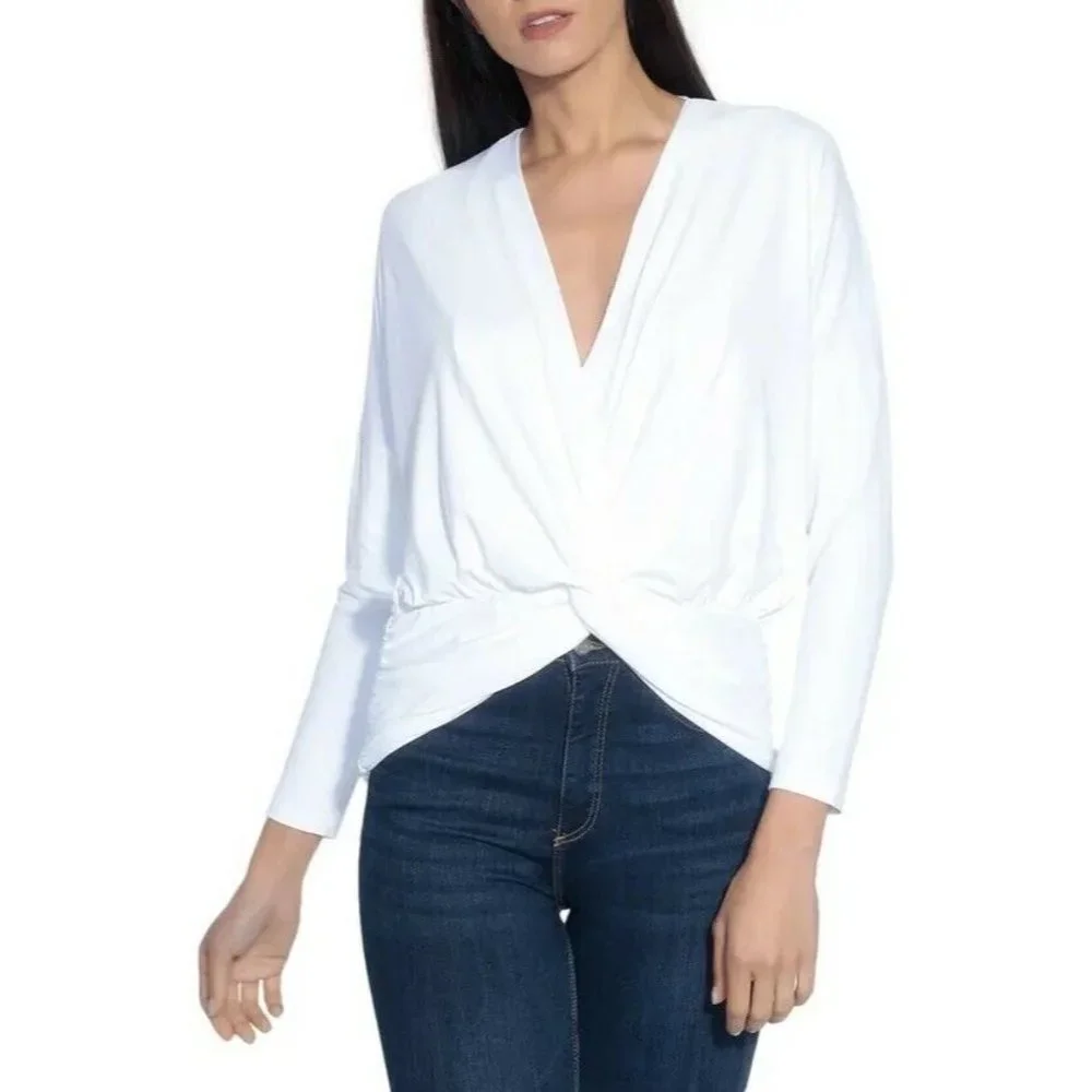 Susana Monaco Long Sleeve Twist Front Dolman Top Sugar White S NWT $148